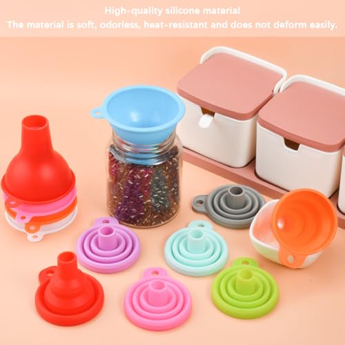 6 Pcs 6 Colors Silicone Funnel Wide Mouth Funnels for Kitchen Use Filling Bottles Flexible Condiment Sauce Canning Set Cooking Kitchen Accessories for Squeeze Bottles Jars Cans