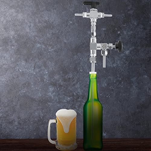 Counter Pressure Beer Bottle Filler, 304 Stainless Steel Home Brew CO2 Kit with 60psi Gauge, 1/4 & 5/16 Barbs, 3ft Hose (Handheld Bottling Wand)
