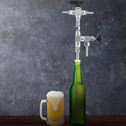 Counter Pressure Beer Bottle Filler, 304 Stainless Steel Home Brew CO2 Kit with 60psi Gauge, 1/4 & 5/16 Barbs, 3ft Hose (Handheld Bottling Wand)