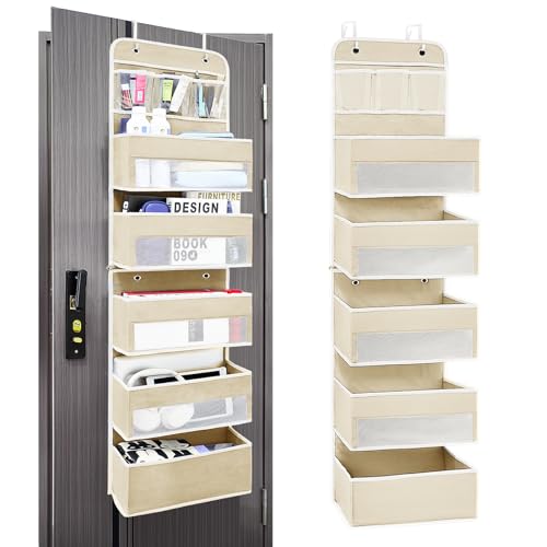 Easy Assembly Over The Door Organizer, 6 Shelves&10 Side Pockets, Heavy-Duty Reinforced Mesh Rack Holds 44lb, Hanging Behind Door Storage for Bathroom Pantry, Nursery, Closet, Shoes,Towels-Ivory White - color: Ivory White, size: 6 shelf