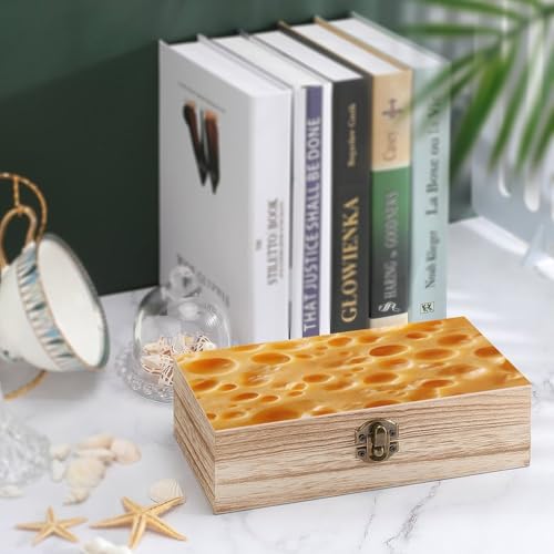 Cheese Texture Wooden Storage Box with Hinged Lid And Front Clasp Large Keepsake Box