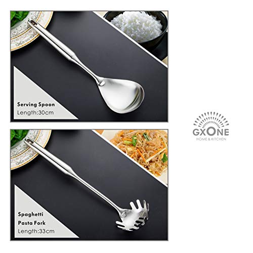 Kitchen Utensil Set – 6 Piece Stainless Steel Cooking Utensils with Rotating Holder Organizer Includes Slotted Spoon, Slotted Spatula, Large Spoon, Soup Ladle, Spatula, Pasta Server Silver/7PCS - style: Cooking Utensils
