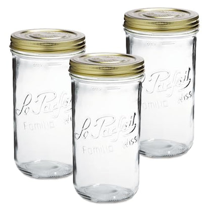Le Parfait Familia Wiss 48oz (1.5L) Wide Mouth Glass Canning Jars – 3PK Made in France, Airtight 2-Piece Lid, Reusable Zero Waste & Eco-Friendly for Kitchen Storage, Meal Prep & Fermentation - color: 48oz (Set/3)