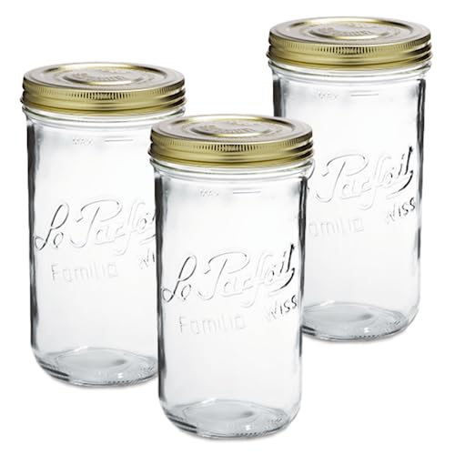 Le Parfait Familia Wiss 48oz (1.5L) Wide Mouth Glass Canning Jars – 3PK Made in France, Airtight 2-Piece Lid, Reusable Zero Waste & Eco-Friendly for Kitchen Storage, Meal Prep & Fermentation - color: 48oz (Set/3)