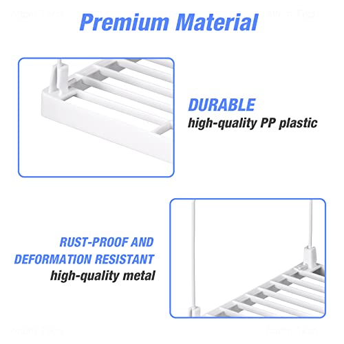 NiHome 4-Pack Stackable Plastic Kitchen Storage Shelf Foldable Rack, White | Stackable Kitchen Cabinet Organizer and Storage Shelves, Expandable Storage Racks for Counter Cabinet Pantry