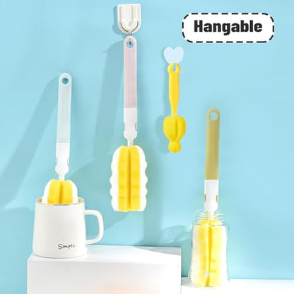 4PCS Baby Bottle Brush Set - Milk Bottle & Nipple Cleaner with 4 Detachable Portable Scrubber Brushes - color: 4 Yellow Brush+4 Nipple Brush