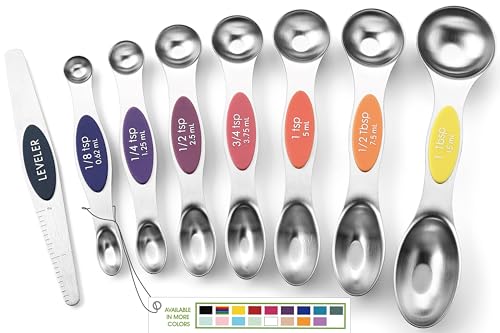 Spring Chef Stainless Steel Magnetic Measuring Spoons Set of 8 with Leveler, Nesting Teaspoon & Tablespoon Measuring Spoons, Kitchen Gadgets for Baking & Cooking, Fits in Spice Jars - Mountain Sunrise - color: Mountain Sunrise, size: 1-Pack