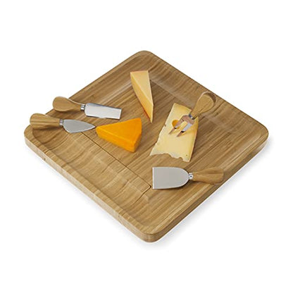 Twine Four Piece Bamboo Knife Set Wood Cheese Boards, Natural,10162 - style: Squared Cheese Board