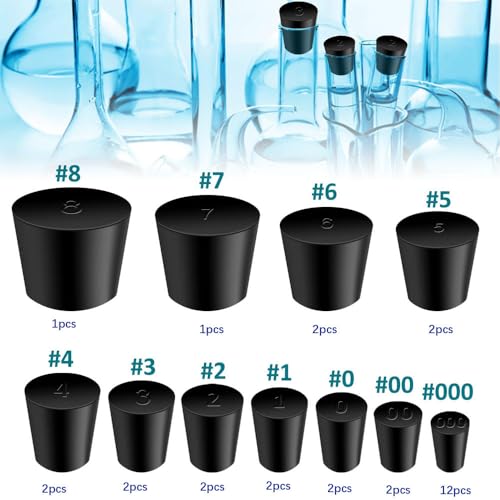 30Pcs Solid Rubber Stoppers 000# - 8# Tapered Lab Bungs Solid Rubber Stoppers 11 Assorted Sizes - size: 30pcs