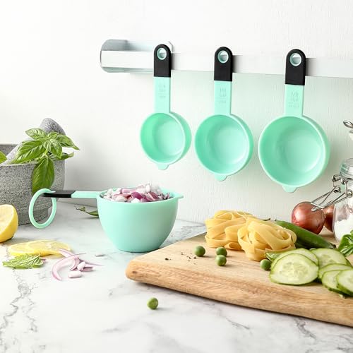 Spring Chef Mint Magnetic Measuring Cups and Spoons Set of 9, Stackable Plastic Kitchen Tool with Easy to Read Markings - Measure Dry or Liquid Ingredient for Baking & Cooking, BPA Free - color: Mint
