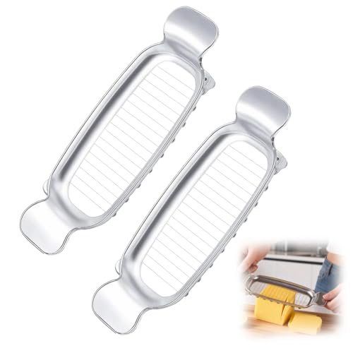 Butter Slicer Cutter & Cheese Cutter–Multi-Use Kitchen Tool for Evenly Slicing Butter Blocks, Cheeses, Eggs & Soft Fruits–Non-Stick，Compact & Portable for Home, BBQ, Camping（2 PACK) - color: 2 PACK