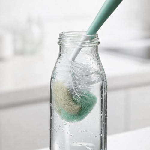 Bottle Brush Set, 2 Pack Gray & Sage Cleaning Brushes with Long Handle, Flexible Bristles for Narrow Neck Containers, Reusable Kitchen & Home Cleaning Tool