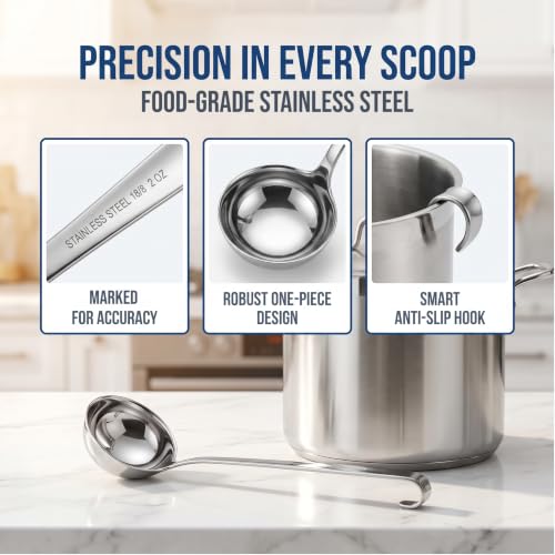 3-Pack Stainless Steel Soup Ladle Set with Hooked Long Handle 1 oz | 1 ounce serving capacity, sauce and gravy use, stew and soup serving, dishwasher safe build, comfortable hooked grip - size: 1 oz