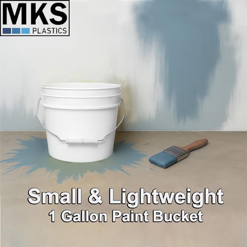 MKS Plastics 1-Gallon Bucket with Airtight Lid – Made in USA, Food Grade BPA Free Plastic, Heavy Duty Multi-Use, Metal Handle with Grip, Stackable Storage – White, 6 Pack - color: 1 Gallon - White, size: 6