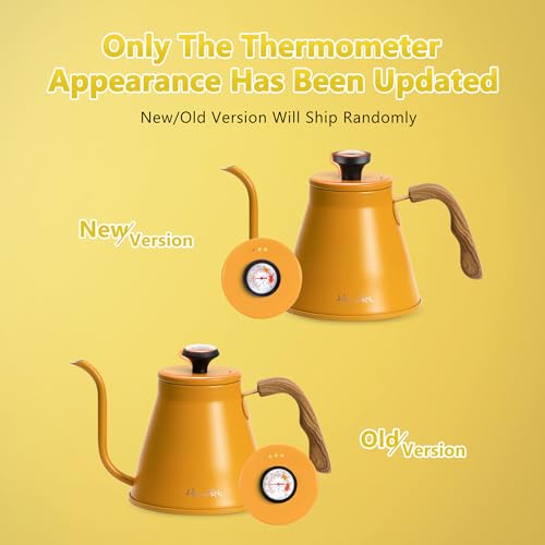 Harriet Gooseneck Kettle with Thermometer for Pour Over Coffee and Tea, 37 fl oz, Stainless Steel, Durable 3-Layer Base, Ideal Spout for Precision Pouring, Compatible with all Stove Tops, Yellow - color: Yellow