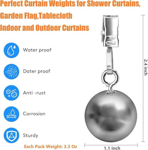 4 Pack Shower Curtain Weights, Prevent Curtain Liner from Blowing Around, Stainless Steel Shower Liner Weights Clip Down Curtain, Garden Flags Tablecloth - size: 4 Pack