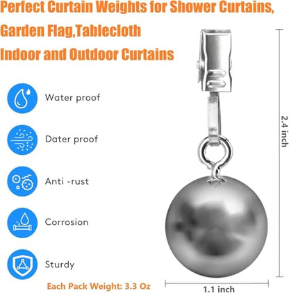 8 Pack Shower Curtain Weights, Prevent Curtain Liner from Blowing Around, Stainless Steel Shower Liner Weights Clip Down Curtain, Garden Flags Tablecloth - size: 8 Pack