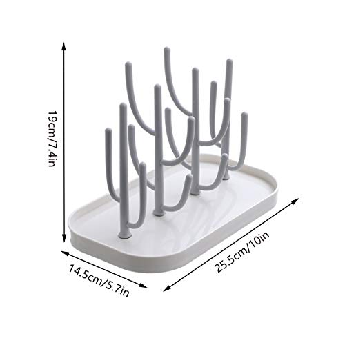 Baby Bottle Drying Rack with Base, Creative Tree Branch Baby Bottle Dryer Holder for Bottles, Teats, Cups, Pump Parts and Accessories (Gray)