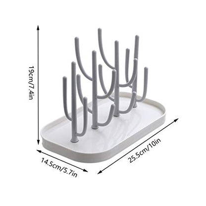 Baby Bottle Drying Rack with Base, Creative Tree Branch Baby Bottle Dryer Holder for Bottles, Teats, Cups, Pump Parts and Accessories (Gray)