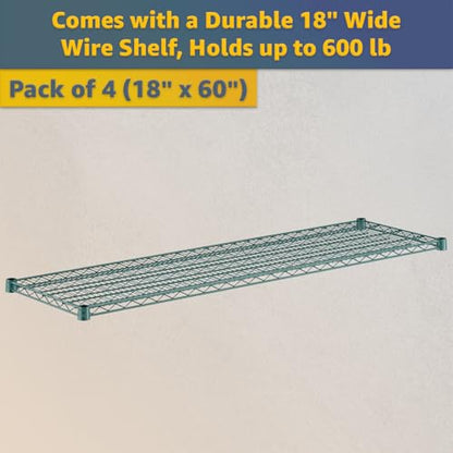 18" x 60" x 69" NSF Heavy Duty Mobile Green Epoxy Wire Shelves with Security Cage Kit, 4 Tier Metal Commercial Storage Rack with Wheels - color: Green, size: 18" x 60" x 69" with Wheels