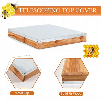 Cinnvoice 1 Set Beehive Parts Kit for 10 Frame Bee Hive, Includes Telescoping Top Cover, Inner Cover, Hive Screened Bottom Board, Entrance Reducer, Beekeeping Supplies Dipped in Beeswax