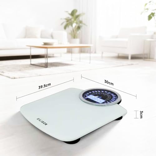EILISON Highly Advance 2-in-1 Digital & Analog Weighing Scale for Body Weight-400lbs, 4 High Precison GX Sensor Accurate, Thick Tempered Glass, Extra Large Display (White) - color: White