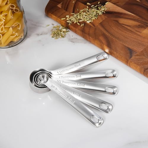 KEAWELL Premium 5-Piece 18/10 Stainless Steel Measuring Spoons Set – Durable, Stackable, Dishwasher Safe – Nesting Design for Baking & Cooking (Silver, 5PC Measuring Spoons) - size: 5PC Measuring Spoons