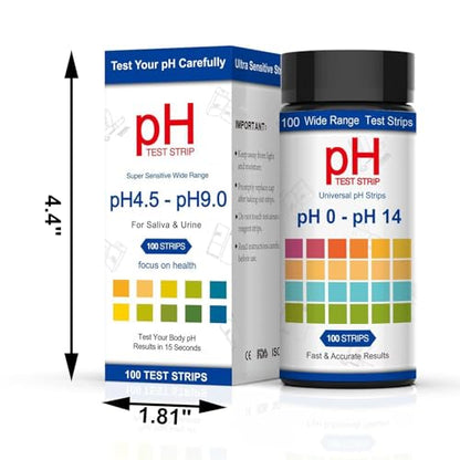 pH Test Strips 0-14, 100 Strips Universal Litmus Paper for Liquid, Water, Food & Soap Making, Fast Testing Alkaline & Acid Level Results