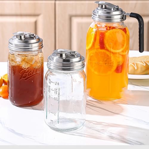 Stainless Steel Mason Jar Lids with Rubber Gasket and Handle,Mason Jar Lids for Wide Mouth,Bottle Cover for Cold Brew Grain Screw Cans Caps (Jars Not Included) (4)