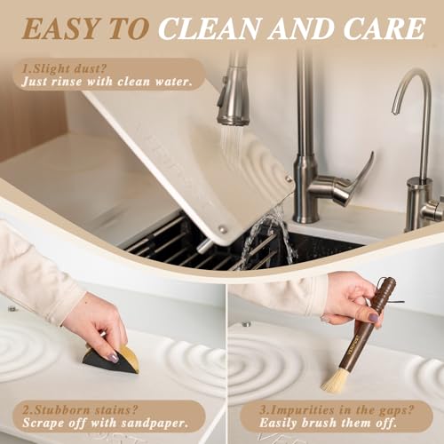 Pearl White 2PCs Large Drying Stone for Kitchen Counter, Stone Dish Drying Mat for Kitchen Counter, Quick Dry Mat with Non-slip Feet - color: Pearl White