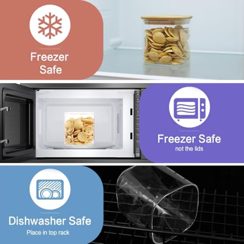 6 Pack Square Glass Pantry Storage Containers with 132 Kitchen Food Pantry Labels - 24 floz Clear Glass Pantry Jars with Airtight Wood Bamboo Lids - Glass Canisters for Sugar, Cereal, Coffee, Spice - size: 24oz-6pack