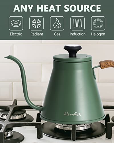 Harriet Gooseneck Kettle with Thermometer for Pour Over Coffee and Tea, 37 fl oz, Stainless Steel, Durable 3-Layer Base, Ideal Spout for Precision Pouring, Compatible with all Stove Tops, Green - color: Green