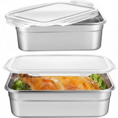 2 Pcs Large Stainless Steel Marinating Containers with Lids, Food Storage Containers for Refrigerator, Leak-proof & Stackable for Meal Prep, Meat(203oz/6l + 129oz/3.8l,No Handle) - size: 203oz/6l + 129oz/3.8l
