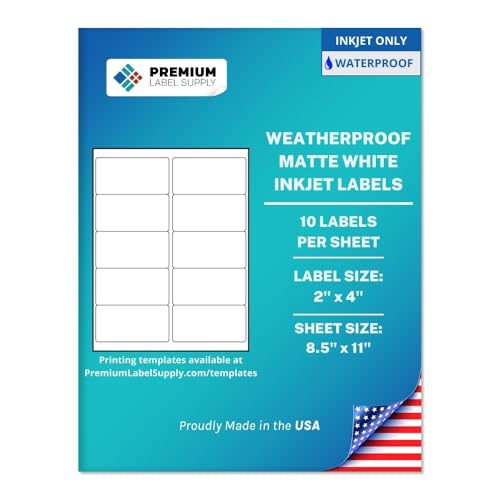Premium Label Supply Waterproof White Address Sticker Labels – 2" x 4" – Inkjet Printers Only – (10 per Sheet), 1000 Sheets - 10,000 Total Adhesive Labels - size: 10000 Labels