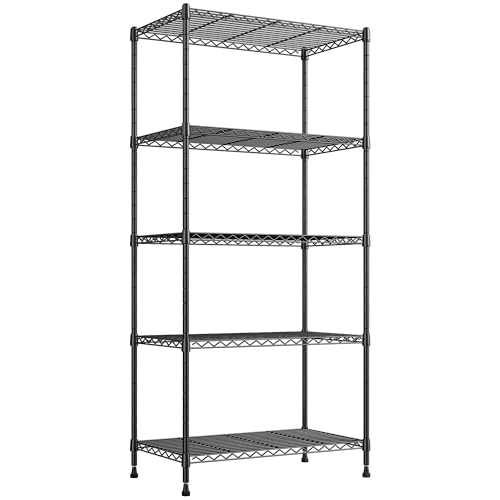 REIBII 5 Tier Wire Shelving, 23.2" W Metal Shelving, Small Space Corner Storage, Adjustable Shelves, Leveling Feet, Metal, for Kitchen, Bedroom, Pantry, Closet,Laundry Room - size: 5 Tier,13.4" D x 23.2" W x 60" H