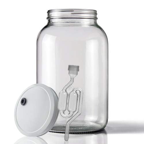 Home Brew Ohio Wide Mouth Jar 1 Gal w/Grommeted 110mm White Metal Cap and TwinBubble Airlock