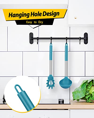 Silicone Pasta Fork and Ladle Spoon Set, Large Non Stick Kitchen Utensils for Cooking,Stirring,Serving Spaghetti, Soup, Sauce (BLUE) - color: Blue
