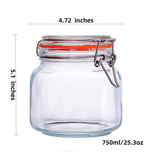Hovico 25 oz Glass Jars With Airtight Lids And Leak Proof Rubber Gasket,Wide Mouth Mason Jars With Hinged Lids For Kitchen Canisters 750ml, Glass Storage Containers - color: 25oz*4-Round