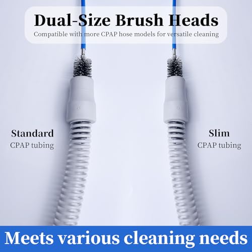 Thickened CPAP Hose Cleaner Brush Kit – Anti-Bending Dual-Ended Long Brush with Protective Sleeve, Mask Brush, Drip-Dry Hook, Fits 15-22mm Tubes, Complete CPAP Cleaning Supplies - color: Blue