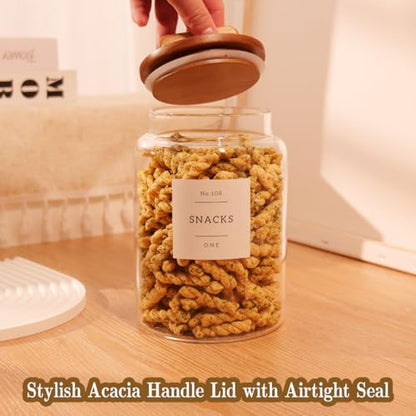 2 Pack Large Glass Flour and Sugar Containers with 132 Pantry Labels - 64 FL OZ Glass Canisters with Bamboo Airtight Lids - Farmhouse Glass Cookie Jars for Rice, Pasta, Cereal, Bath Salt - size: 64OZ- 2 Pack