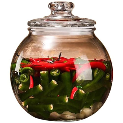 Large-Caliber Portable Fermentation Tank, Thickened Transparent Glass Kimchi Jar, Oval Sealed Pickling Crock, Storage Container(2.5kg/88.2oz) - size: 2.5kg/88.2oz