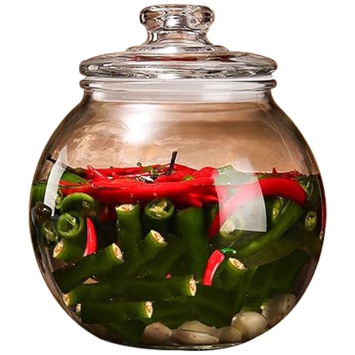 Large-Caliber Portable Fermentation Tank, Thickened Transparent Glass Kimchi Jar, Oval Sealed Pickling Crock, Storage Container(10kg/352.7oz) - size: 10kg/352.7oz