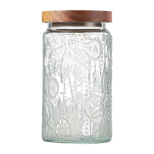 34 OZ Vintage Glass Jar with Lid, Airtight Food Storage Canisters with Bamboo for Kitchen Counter Pantry, Ideal for Coffee, Candy, Tea, Oats, Sugar, Cookies Decorative Jars-Sunflower - color: 34oz-Sunflower