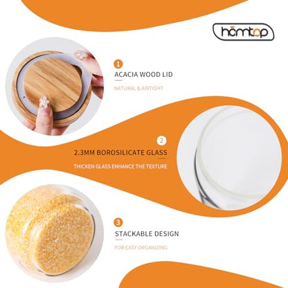 15 OZ Glass Jars with Airtight Acacia Wood Lids, 4 PCS | Kitchen Storage Container, High Borosilicate Glass Canisters for Tea, Sugar, Coffee Beans