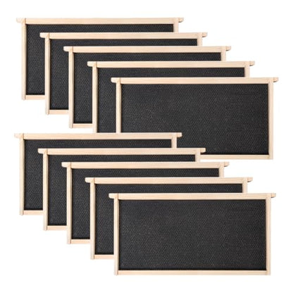 POLLIBEE Deep Brood Bee Frames and Wax Foundations,10 Pack Honey Beehive Frames with Beeswax Coated Food Grade Foundation Sheets, 9-1/8-Inch (Black - size: Deep Black