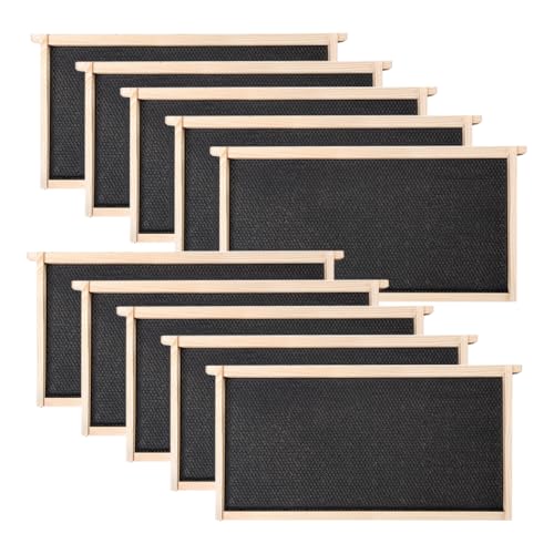 POLLIBEE Deep Brood Bee Frames and Wax Foundations,10 Pack Honey Beehive Frames with Beeswax Coated Food Grade Foundation Sheets, 9-1/8-Inch (Black - size: Deep Black