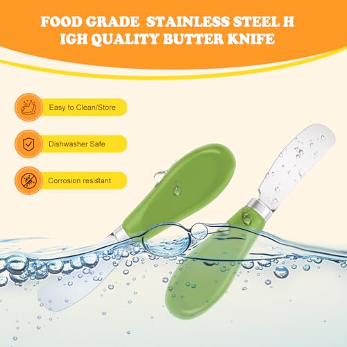 Butter Spreader Knife Set, 2-Pack Stainless Steel Cheese and Butter Knives with Ceramic Handle, Dishwasher Safe, for Soft & Hard Cheese, Jam, Cold Butter (avocado green) - color: avocado green