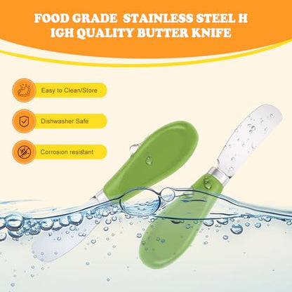 Butter Spreader Knife Set, 2-Pack Stainless Steel Cheese and Butter Knives with Ceramic Handle, Dishwasher Safe, for Soft & Hard Cheese, Jam, Cold Butter (avocado green) - color: avocado green
