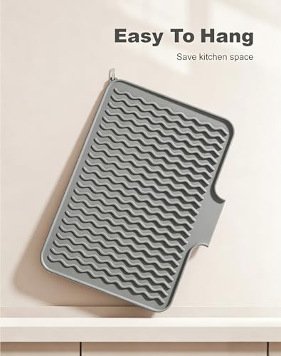 Rnivvi Silicone Dish Drying Mat for Kitchen Counter, 16 x 12" Fast Drainage Dish Rack Pad Drying Mats, Non-Slip Countertop Protector Heat Resistant Trivet, Easy to Clean Sink Drip Pad for Dishes, Gray - color: Gray