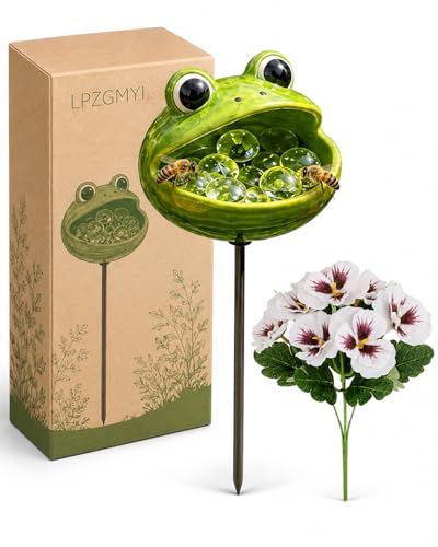 Unique Animal Watering Stations, Bee Cups Baths Waterer Garden Outdoors Decors Pollinator Butterfly Bird Water Feeder Bees Blossoms for Water Yard Patio Lawn Backyard Decor (Frog) - color: Frog